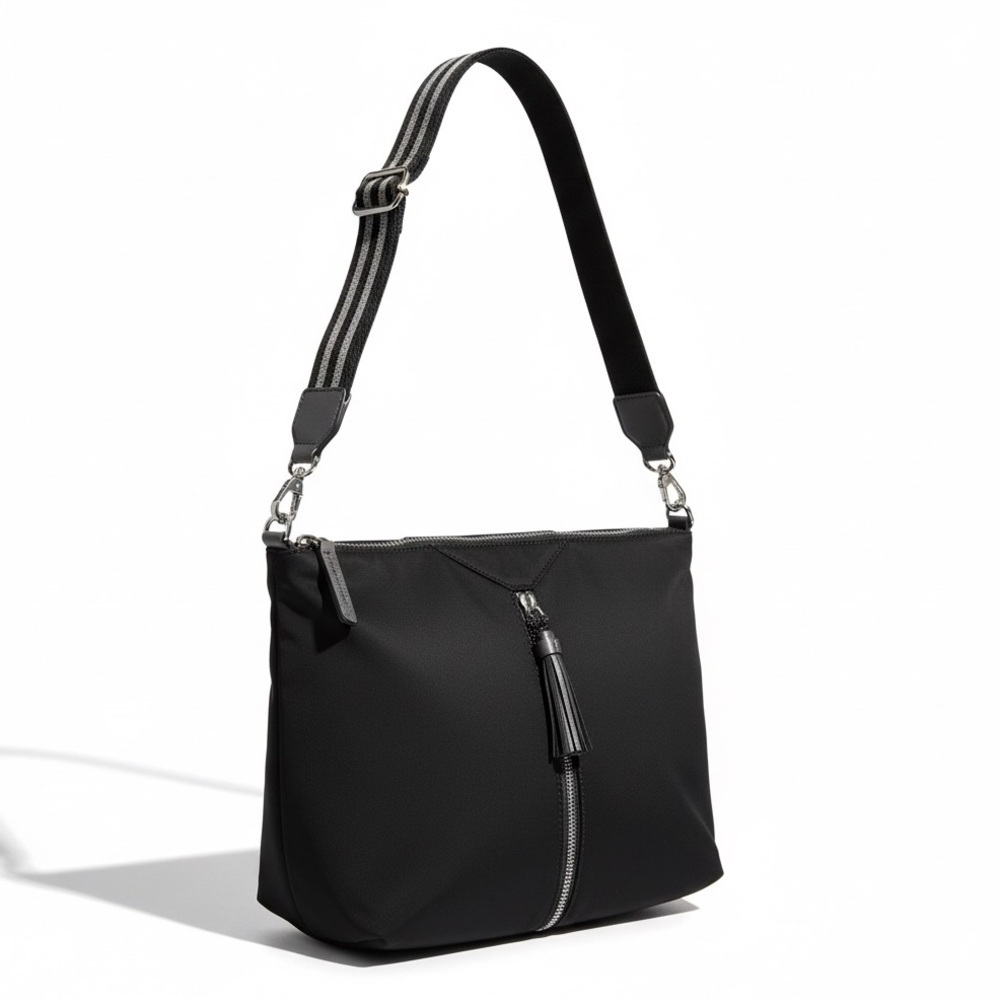 Stella & Dot Black Nylon Crossbody Bag Zip Front Everyday bag - Picture 5 of 15